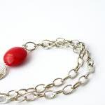 Red Glass Round Beads Pendant Necklace Beaded..