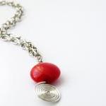Red Glass Round Beads Pendant Necklace Beaded..