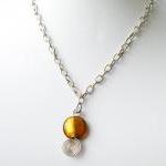 Amber Glass Round Beads Pendant Necklace Beaded..
