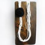 Linen Long Necklace Black White Crochet Wool Rose..