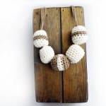 Playful Crochet Bubble Necklace Brown White Cotton..