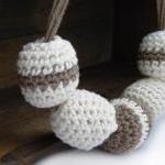 Playful Crochet Bubble Necklace Brown White Cotton..
