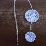 Long Sterling Silver Necklace Cotton Crochet..