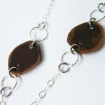 Sterling Silver Necklace Weathered Brown Leather..