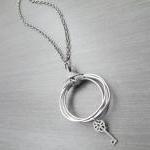 Hoop Pendant Necklace Silver Grey Leather Key..