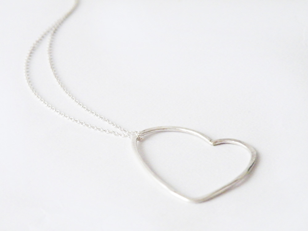 Sweet Romantic Heart Necklace Sterling Silver Minimalist Necklace Outlined Pendant By Steamylab