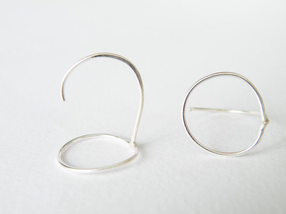 Delicate Sterling Silver Outlined Hoop Earrings Minimalist Geometric Stud Earrings By Steamylab