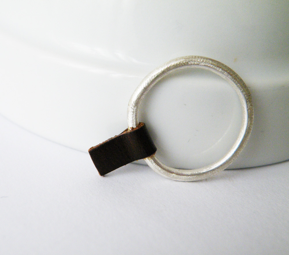 Silver Stacking Ring Brown Leather Ring Rock Glam Ring Minimalist Ring By Steamylab