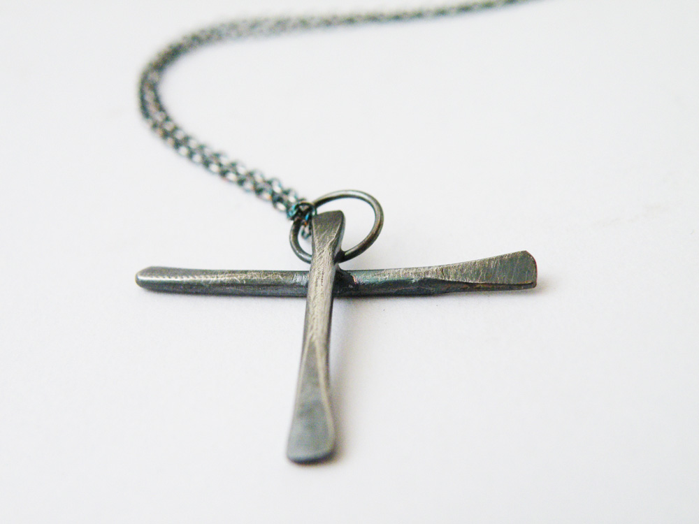 Black Cross Long Pendant Necklace Oxidized Minimalist Sterling Silver Necklace Religious Necklace By Steamylab