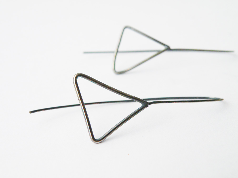 Sterling Silver Triangle Earrings Oxidized Silver Earrings Minimalist Geometric Earrings By Steamylab