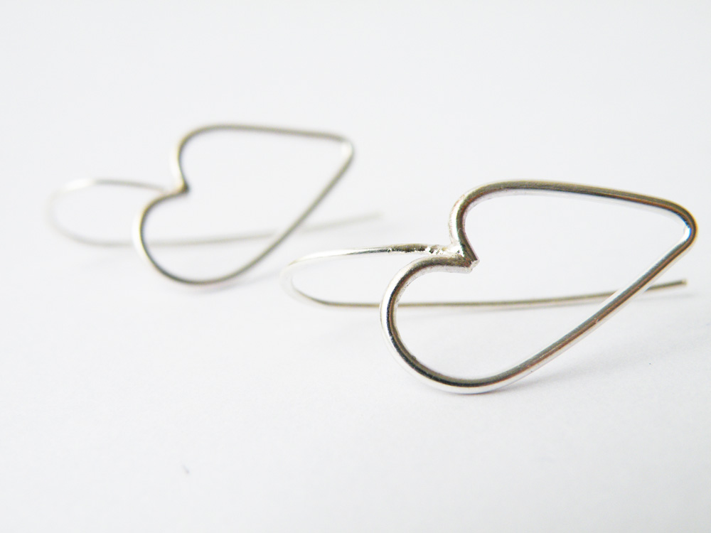 Sterling Silver Heart Earrings Outlined Hearts Romantic Minimalist Earrings By Steamylab