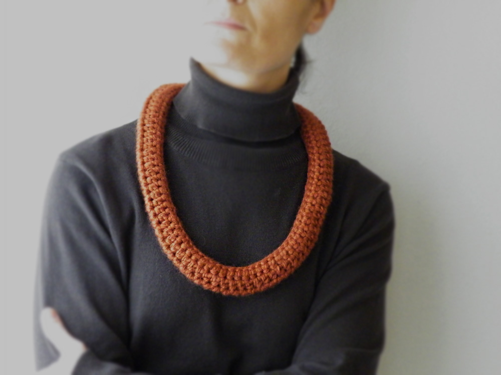 Crochet Scarf Necklace Fashion Merino Wool Rust Colour Winter Accessories Neckwarmer By Steamylab.