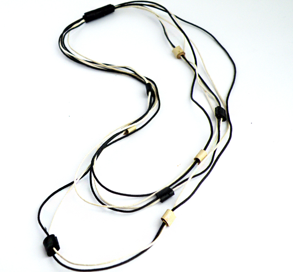 Multistrand Boho Necklace Long Necklace Cotton And Leather. Artistic Necklace Black And Cream Casual Necklace. Handmade By Steamylab.