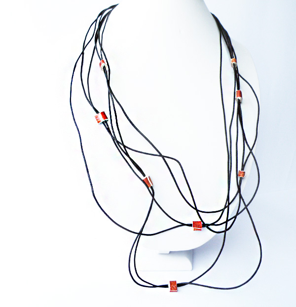 Multi Strand Boho Long Necklace Black Cotton Red Leather Fashion Italian Accessories Women By Steamylab.