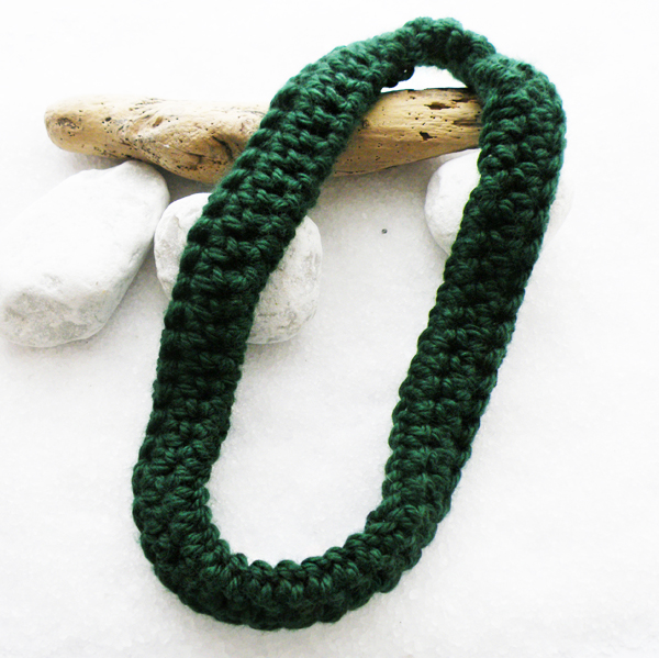 Dark Green Crochet Scarf Necklace Merino Wool Fall Winter Accessories Neckwarmer By Steamylab
