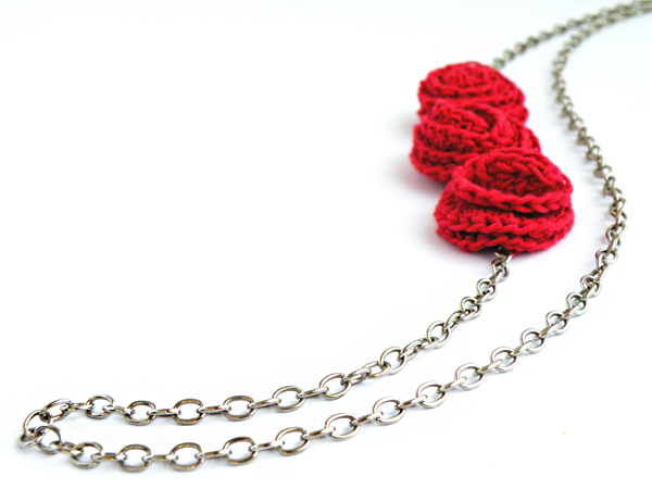 Crochet Rose Necklace Red Roses French Cotton Long Necklace Fall Winter Fashion Romantic Necklace By Steamylab