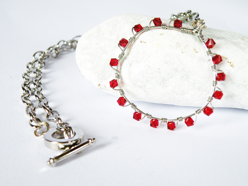 January Birthstone Garnet Red Swarovski Crystals Hoop Pendant Necklace Birthstone Jewelry Wire Wrapped Hoop By Steamylab