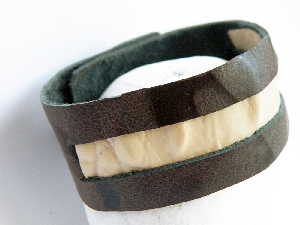 Tribal Leather Wristband Printed Leather Cuff Brown Beige Primitive Fashion Accessories For Her Design By Steamylab
