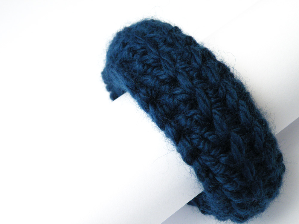Crochet Bangle Merino Wool Blue Fall Winter Fashion Wristband Women Accessories By Steamylab