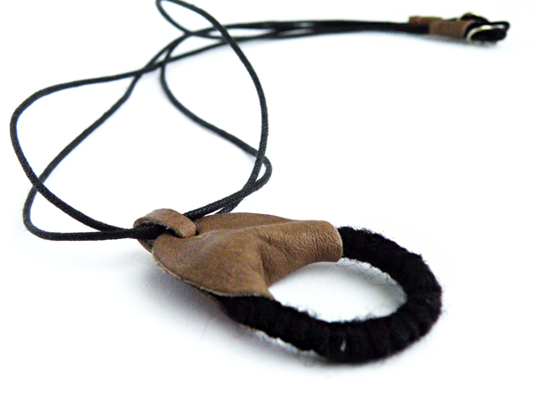 Tribal Pendant Necklace Felted Wool Recycled Leather Black Brown Fall Winter Fashion Jewelry By Steamylab