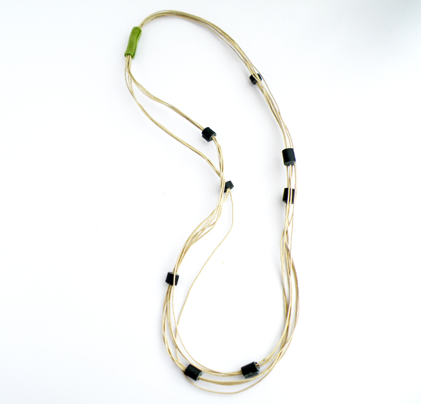 Multistrand Boho Necklace Long Necklace Cotton And Leather. Artistic Green Casual Necklace. Handmade By Steamylab.