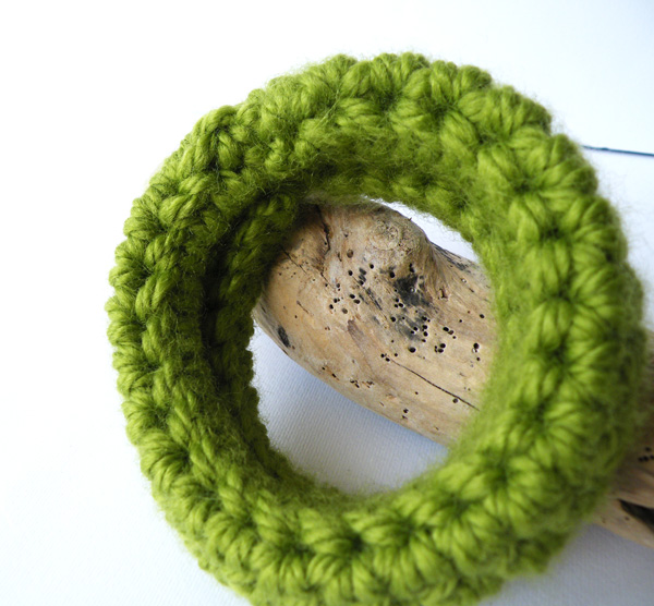 Chunky Crochet Bracelet. Woolenl Bangle. Lime Green Wristband Fall Winter Fashion. Light. Trendy Bracelet. Handmade By Steamylab.