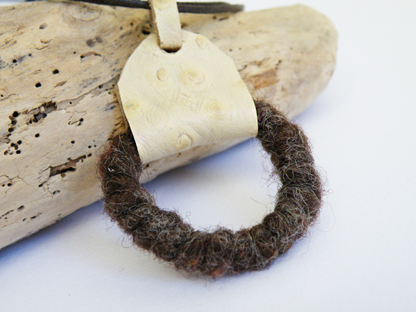 Leather Pendant Necklace. Felted Wool Pendant. Brown And Beige. Tribal Necklace. Recycled Leather. Handmade By Steamylab.