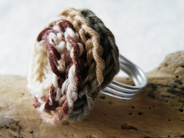 Crochet Deco Rose Ring Shades Of Brown Fashion Accessories Customized Ring Wire Wrapped Aluminum By Steamylab.