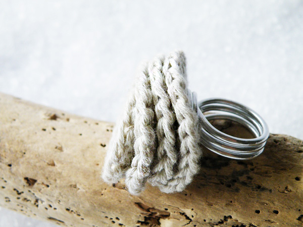 Crochet Deco Rose Ring Ivory Cotton Wire Wrapped Aluminum Women Accessories Italian Fashion By Steamylab.