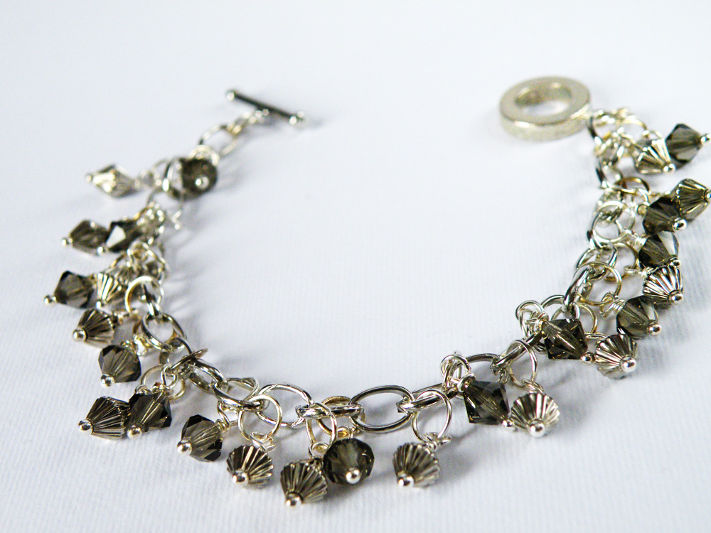 Wire Wrapped Bicone Smoky Quartz Swarovski Crystal Beaded Bracelet Fashion Accessories Charm Jewelry Women Jewellery By Steamylab