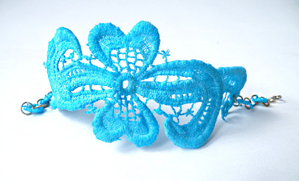 Turquoise Vintage Bracelet Lace Cuff Vintage Lace Jewelry Hand Dyed Upcycled Jewellery Unique Jewelry Handmade By Steamylab.