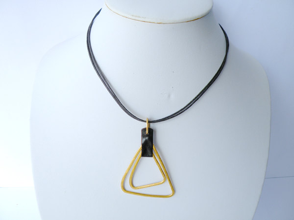 Wire Wrapped Aluminum Pendant Necklace Dark Brown Leather Gold Fashion Accessories Minimalist By Steamylab.