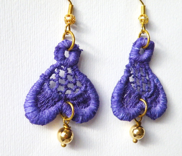 Vintage Purple Lace Hook Earrings Women Accessories Textile Jewelry Italian Fashion By Steamylab.