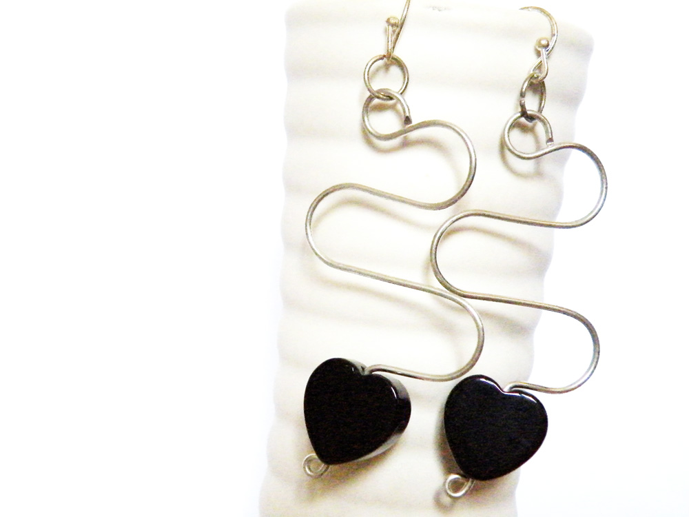 Black Onyx Heart Long Hook Earrings Birthstone Jewelry December Women Minimalist Fashion By Steamylab