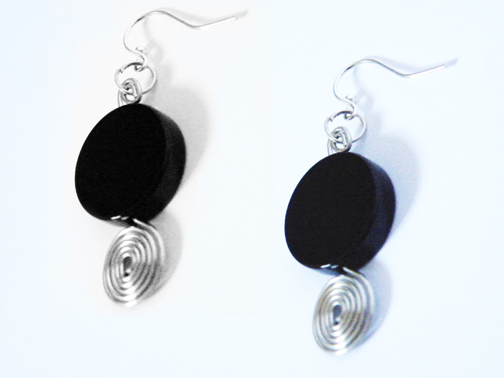Black Round Flat Onyx Bead Hook Earrings Birthstone Jewelry December Women Minimalist Fashion By Steamylab