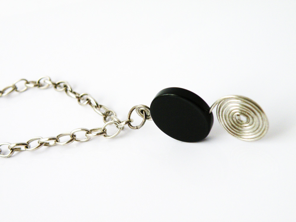Black Round Flat Onyx Bead Pendant Necklace Birthstone Jewelry December Women Minimalist Fashion By Steamylab