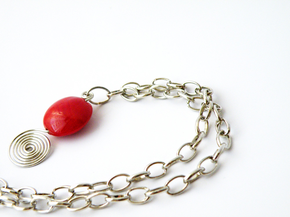 Red Glass Round Beads Pendant Necklace Beaded Jewelry Wire Wrapped Swirl Women Minimalist Fashion By Steamylab