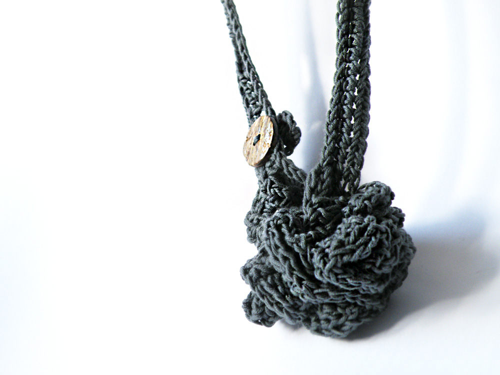 Long Crochet Necklace Antrax Grey French Eco Cotton Textile Jewelry Women Fashion Accessories By Steamylab