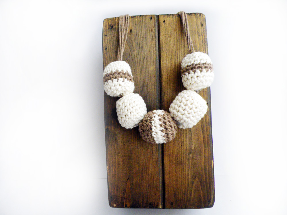 Playful Crochet Bubble Necklace Brown White Cotton Textile Jewelry Spring Summer Fashion By Steamylab