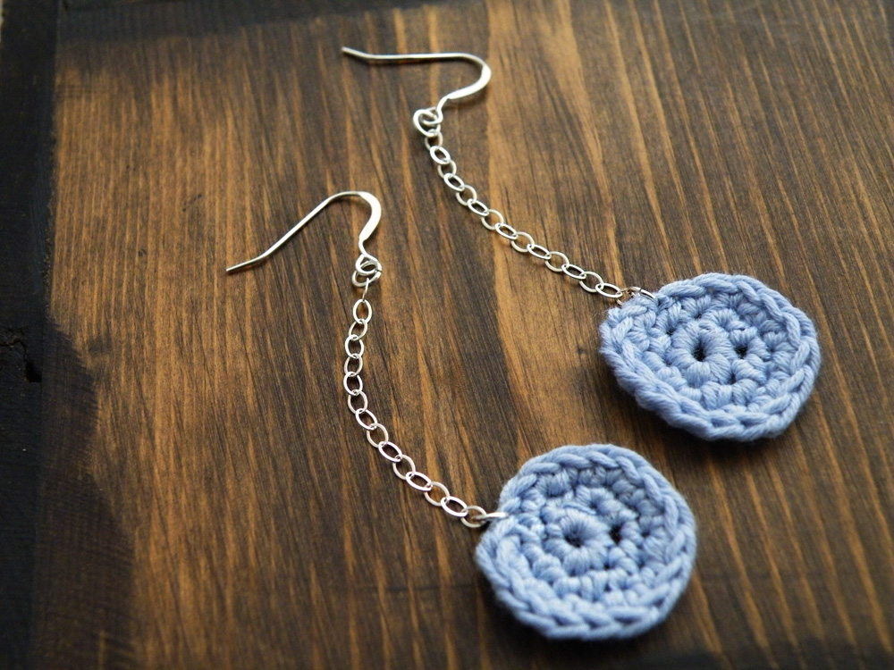 Long Sterling Silver Earrings French Cotton Crochet Pastel Sky Blue Shabby Chic Spring Summer Trends