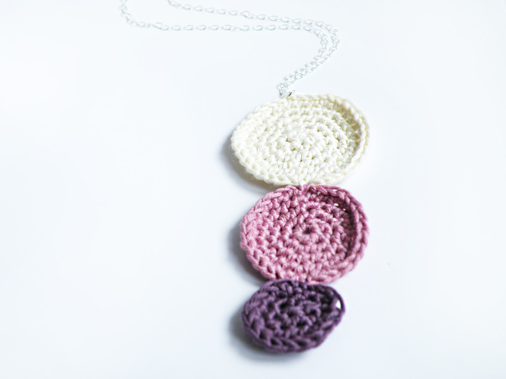 Sterling Silver Cottage Chic Necklace Crochet Cotton Spring Rose Purple White By Steamylab