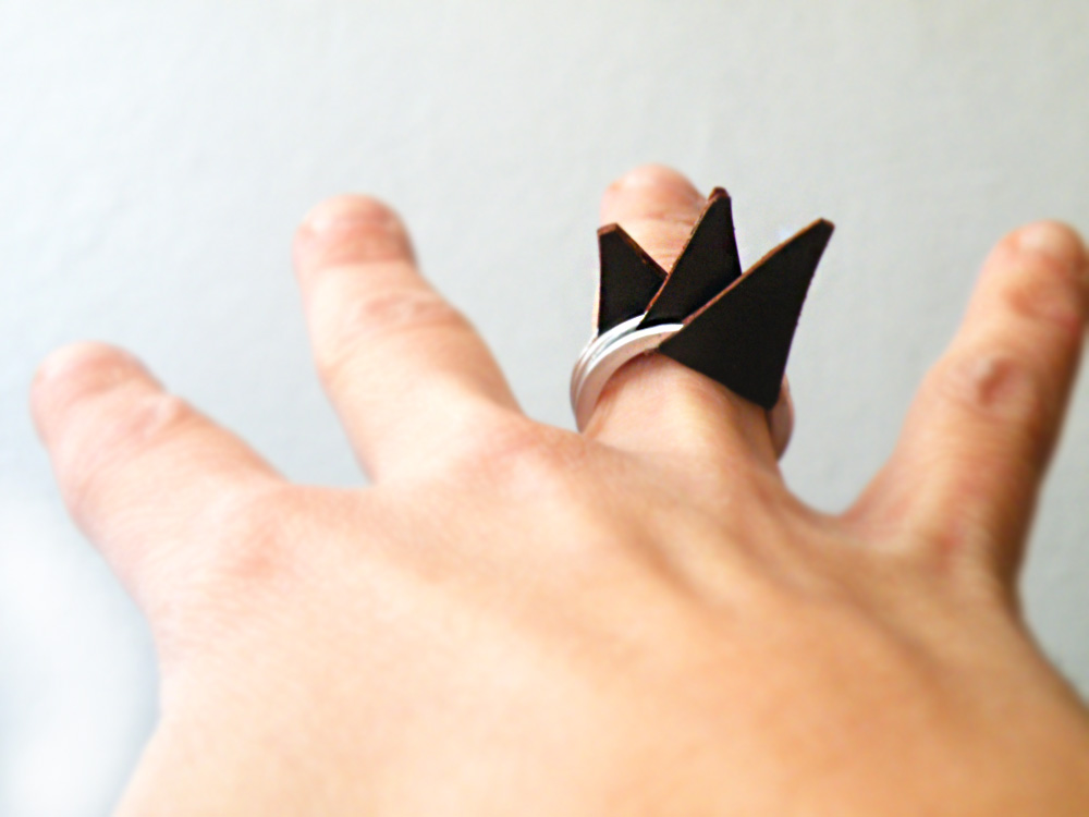Stacking Rings Brown Leather Spikes Rock Punk Silver Aluminum Ring By Steamylab